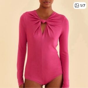 FARM Rio Pink Twist cut-out Long Sleeve Bodysuit Size XS